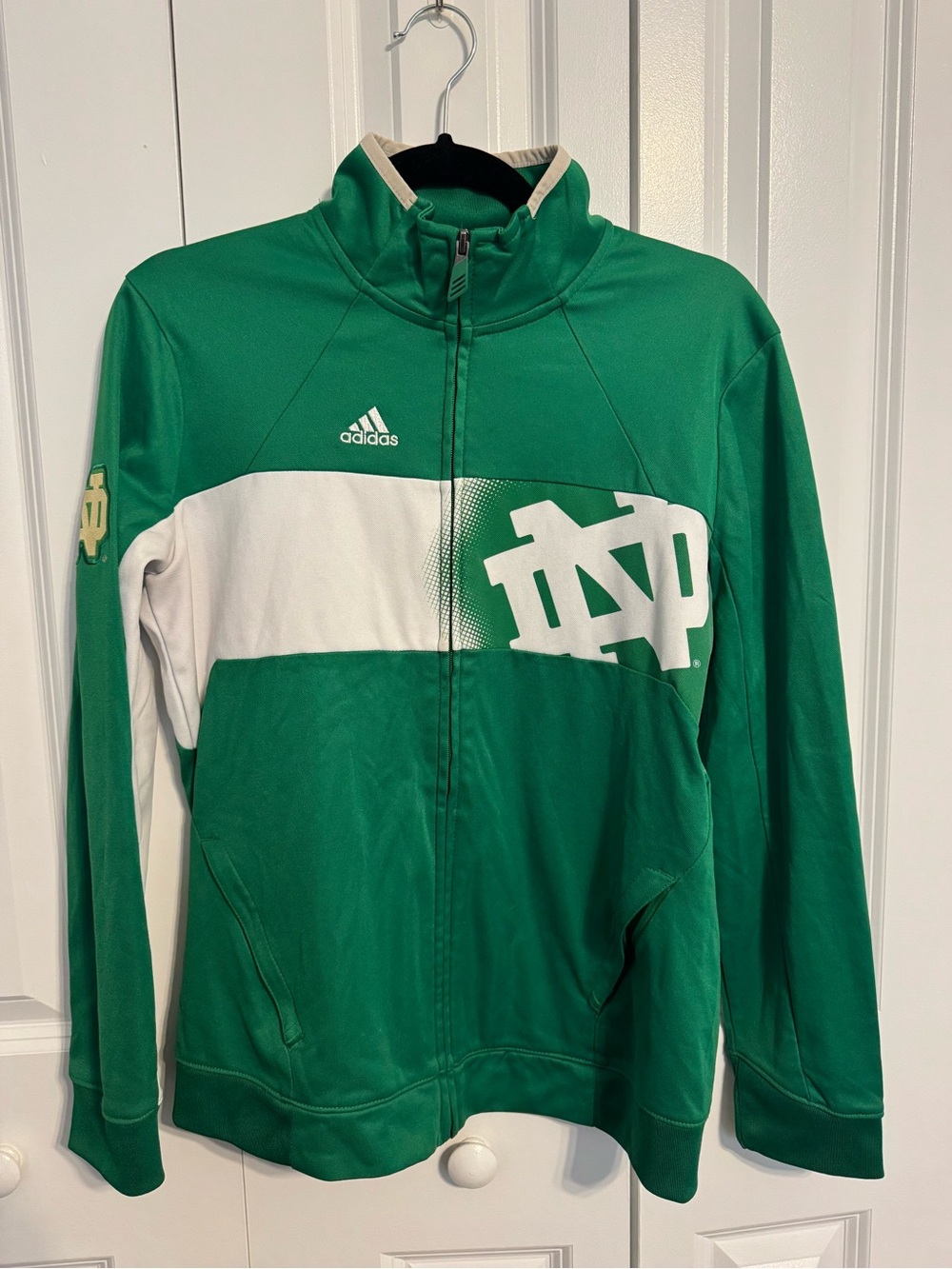 adidas Green and White Notre Dame Athletic Jacket - Size M